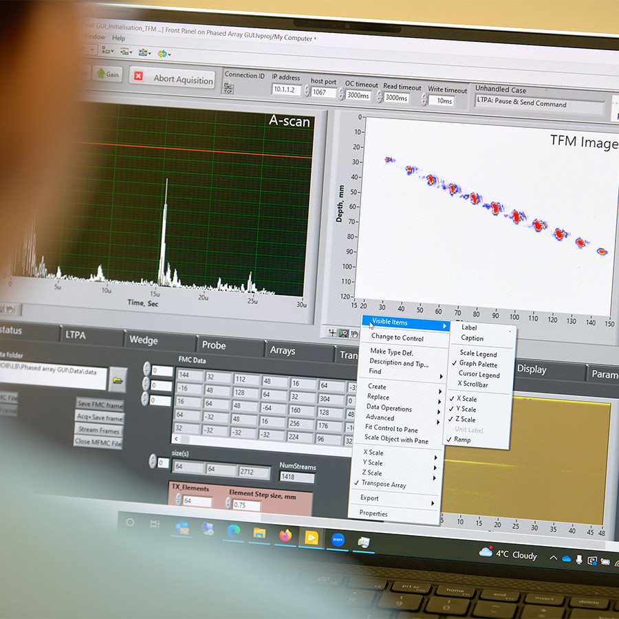 Facilities photography – specialist software with technical data and analysis on computer screen